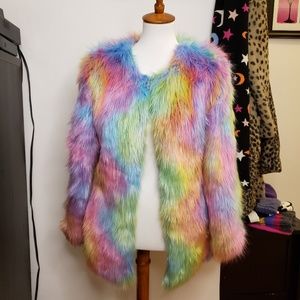 Fabulous and Fun Rainbow Faux Fur Coat